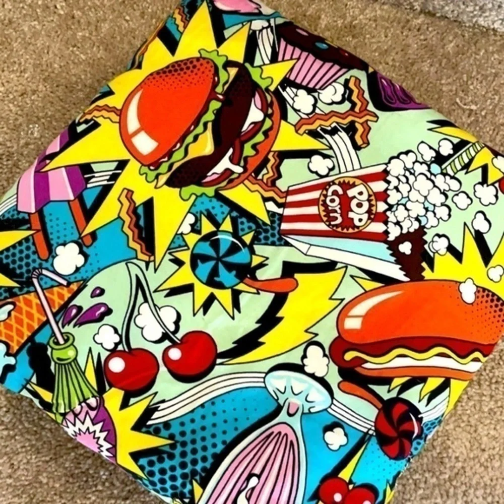 Junk Food Themed Brightly Collared Pillow 11” length 12” width